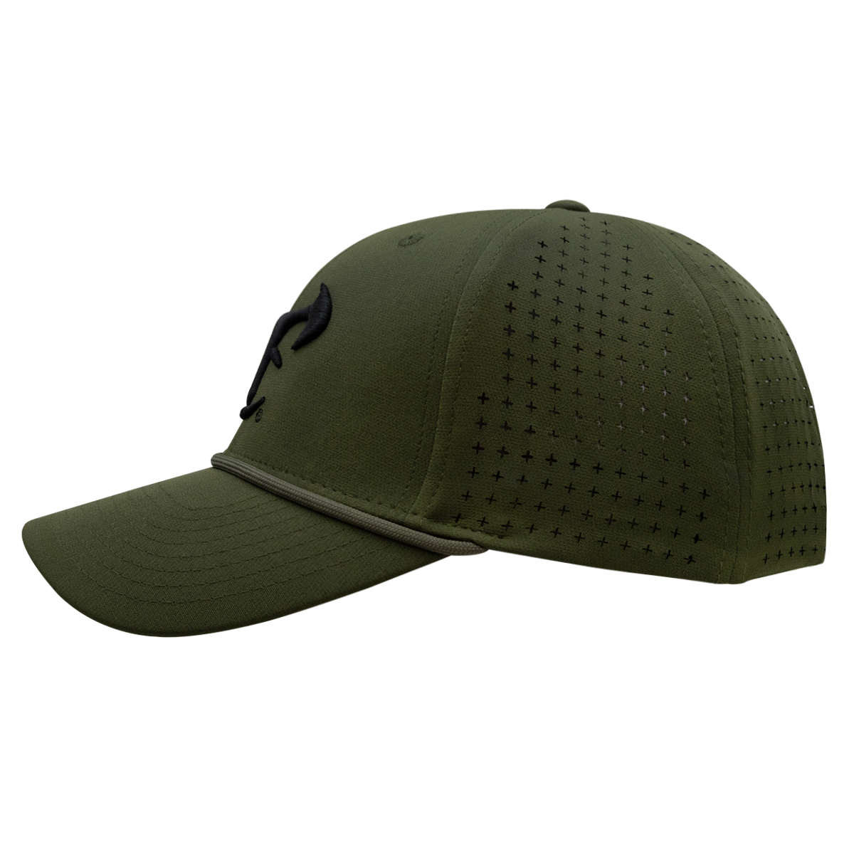 6 Panel Mesh Laser Cut Rope Cap - Olive