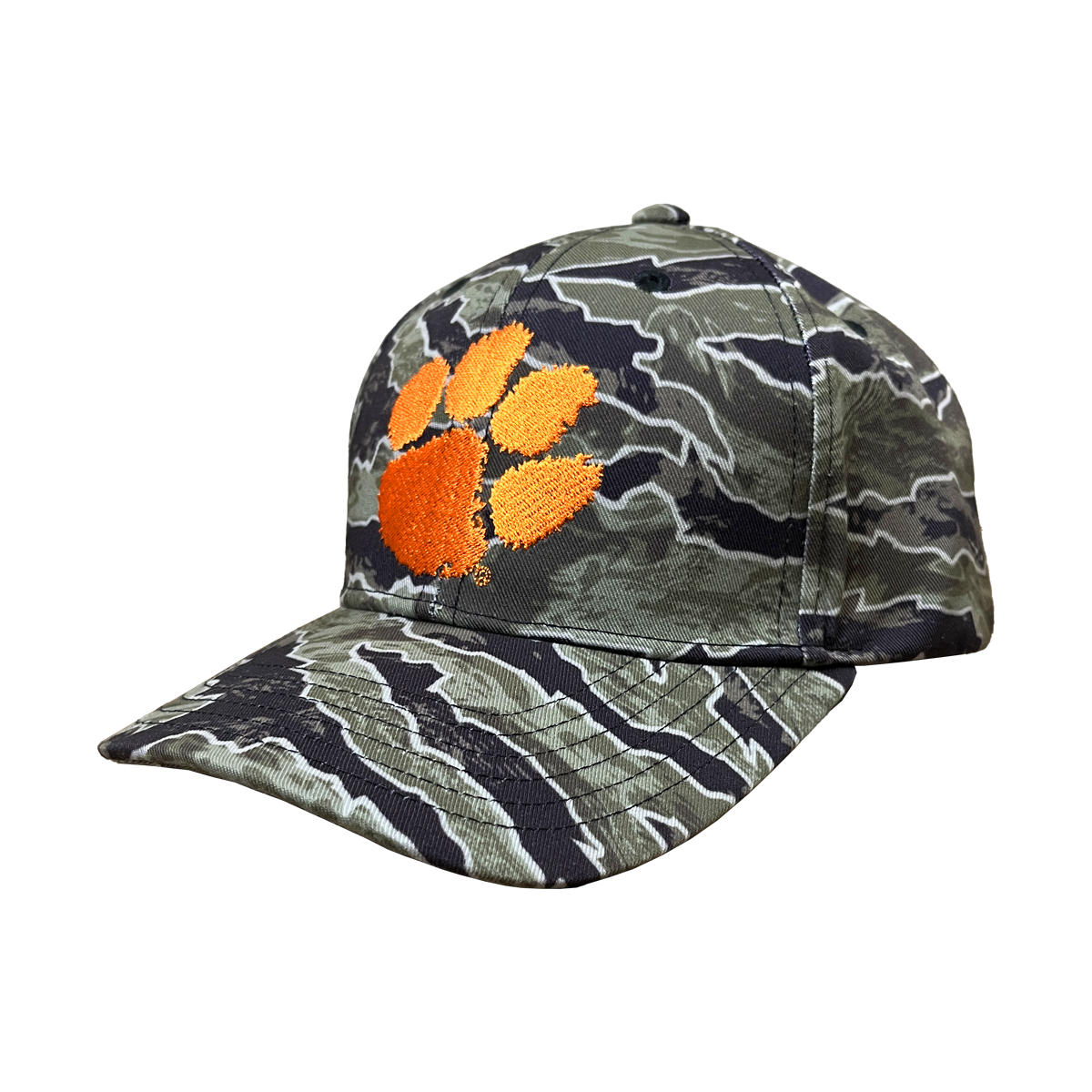 Clemson Twill Snap Back Cap with Curved Black Bill - Military Tigerflauge