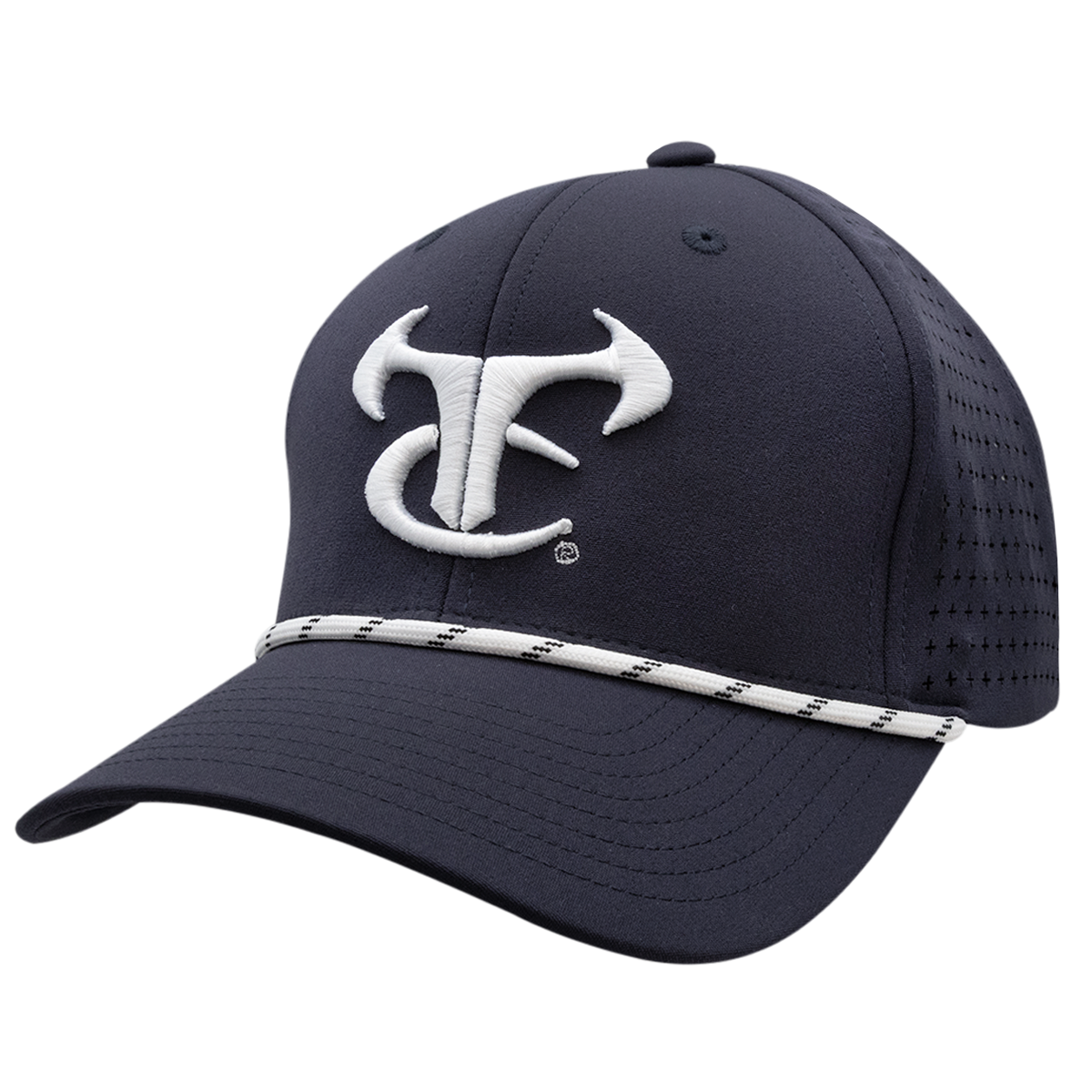 6 Panel Mesh Laser Cut Rope Cap - Navy