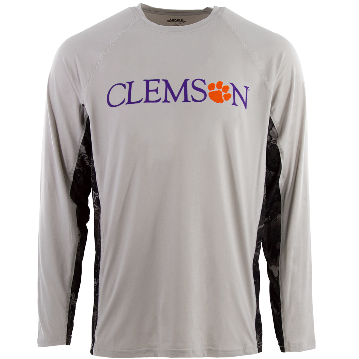 Clemson LS Performance Crew with Purple and Orange Clemson Logo - Vapor Gray/Viper Urban