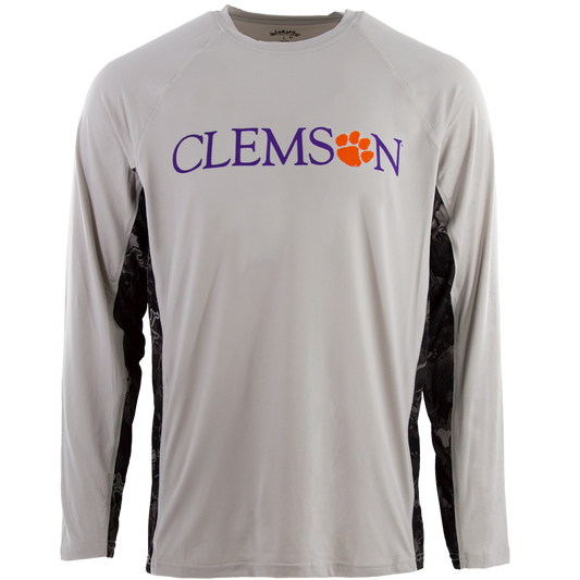 Clemson LS Performance Crew with Purple and Orange Clemson Logo - Vapor Gray/Viper Urban