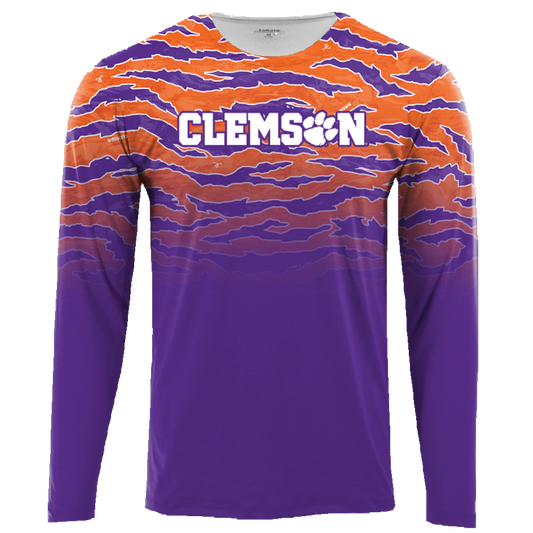 Clemson Sublimated Long Sleeve Crew - Purple/Orange