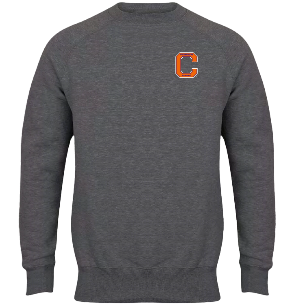 Clemson Crewneck with Orange "C" w/ Purple CU Inset - Charcoal Heather