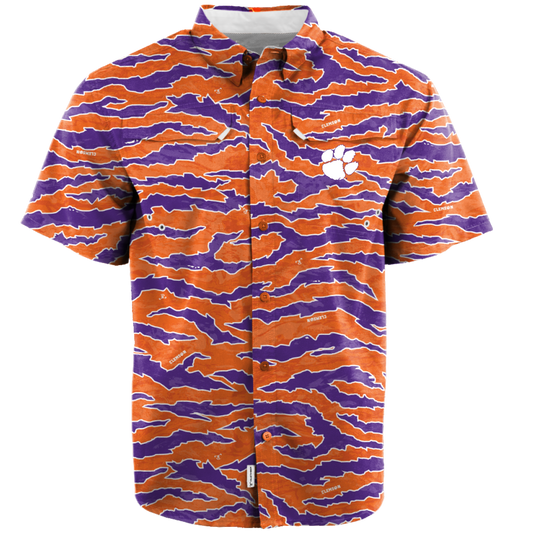 Clemson Woven Button-Down Shirt - Purple/Orange