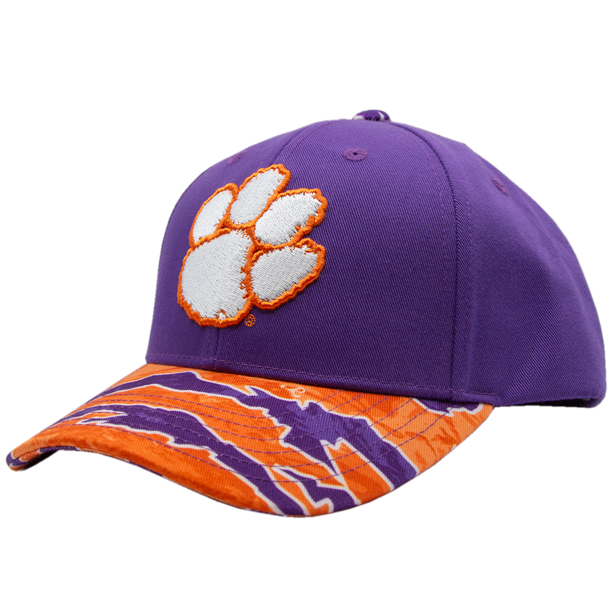 Clemson Twill Snap Back Cap with Curved Tigerflauge Bill - Purple