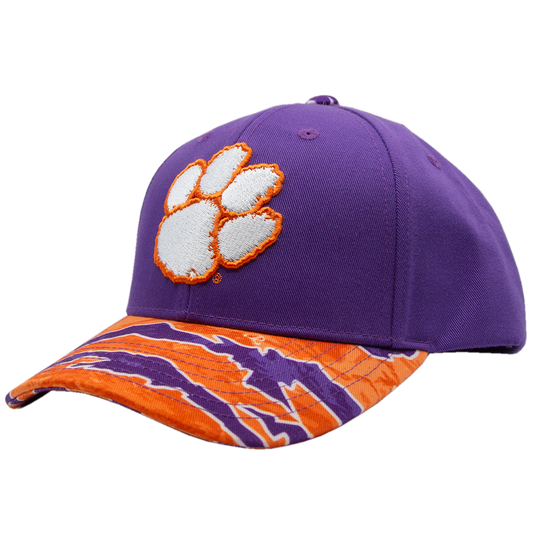 Clemson Twill Snap Back Cap with Curved Tigerflauge Bill - Purple