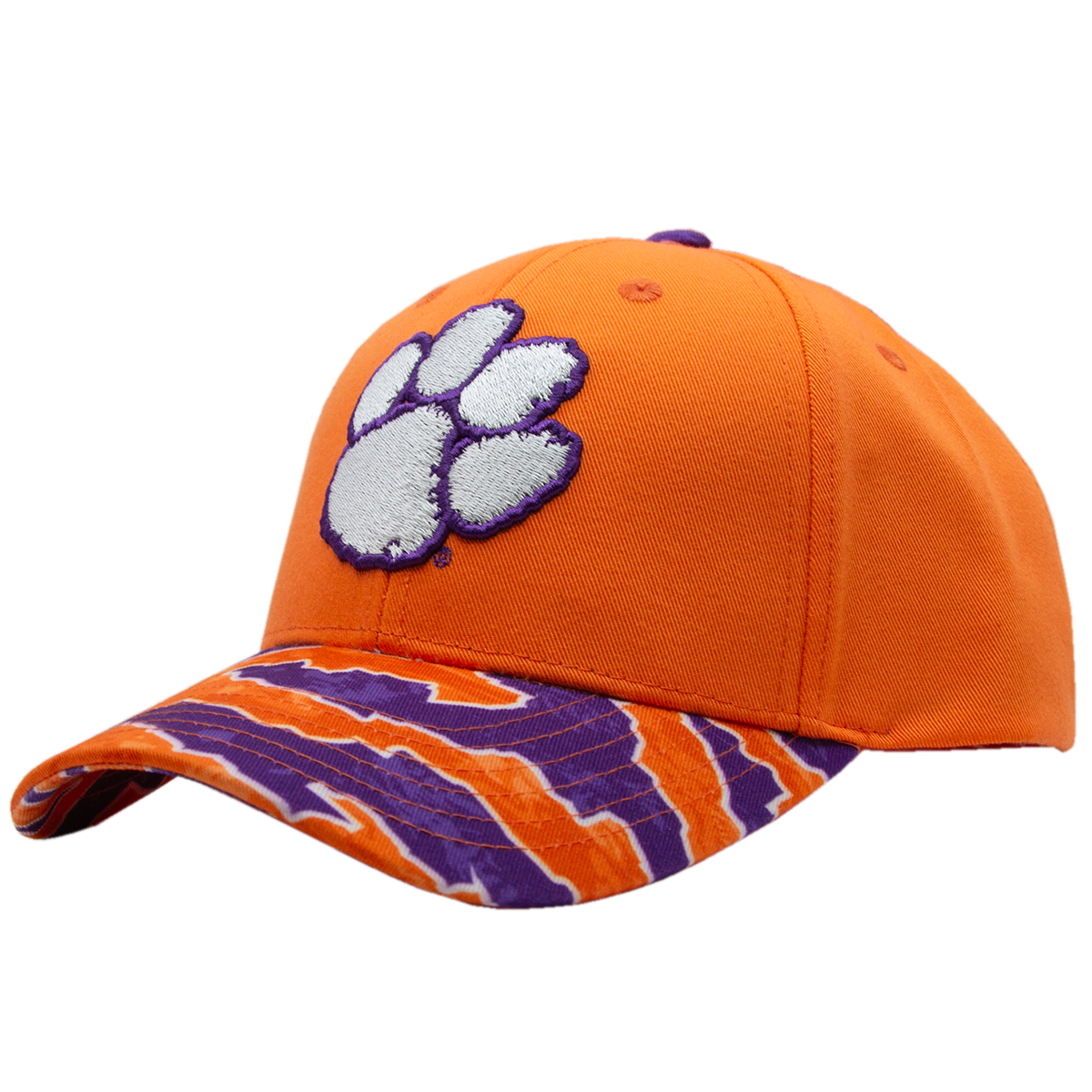 Clemson Twill Snap Back Cap with Curved Tigerflauge Bill - Orange