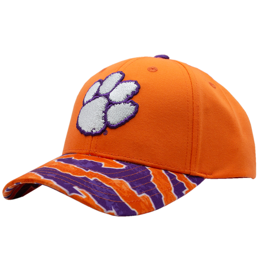 Clemson Twill Snap Back Cap with Curved Tigerflauge Bill - Orange