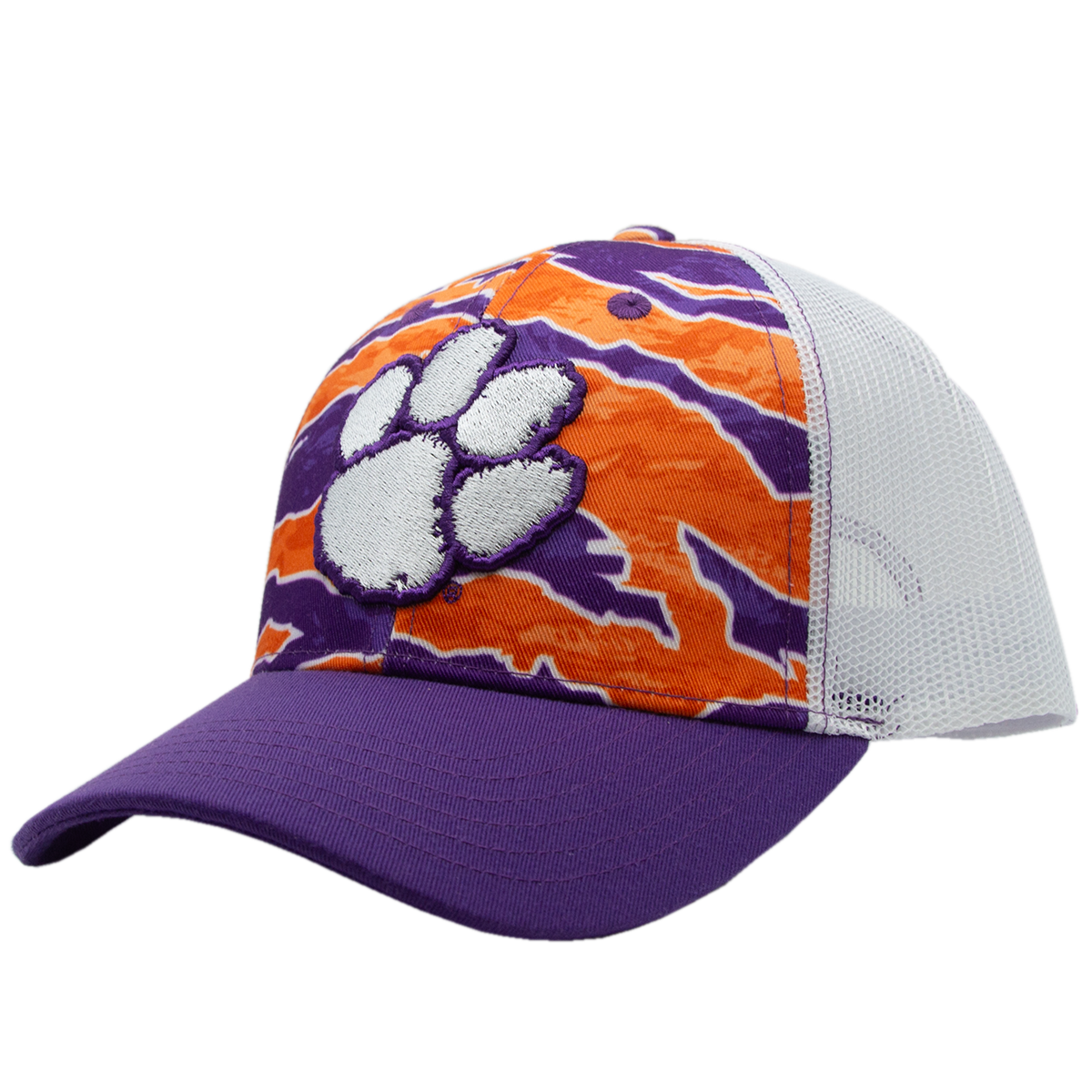 Clemson Twill Mesh Back Cap with Curved Purple Bill - Tigerflauge