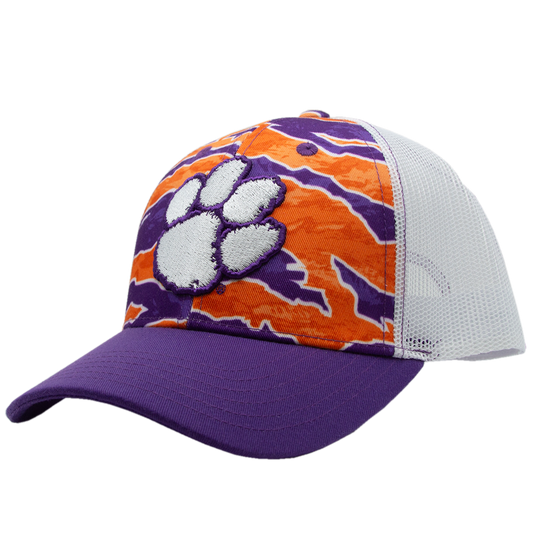 Clemson Twill Mesh Back Cap with Curved Purple Bill - Tigerflauge