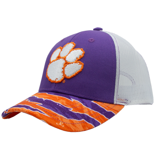 Clemson Twill Mesh Back Cap with Curved Tigerflauge Bill - Purple