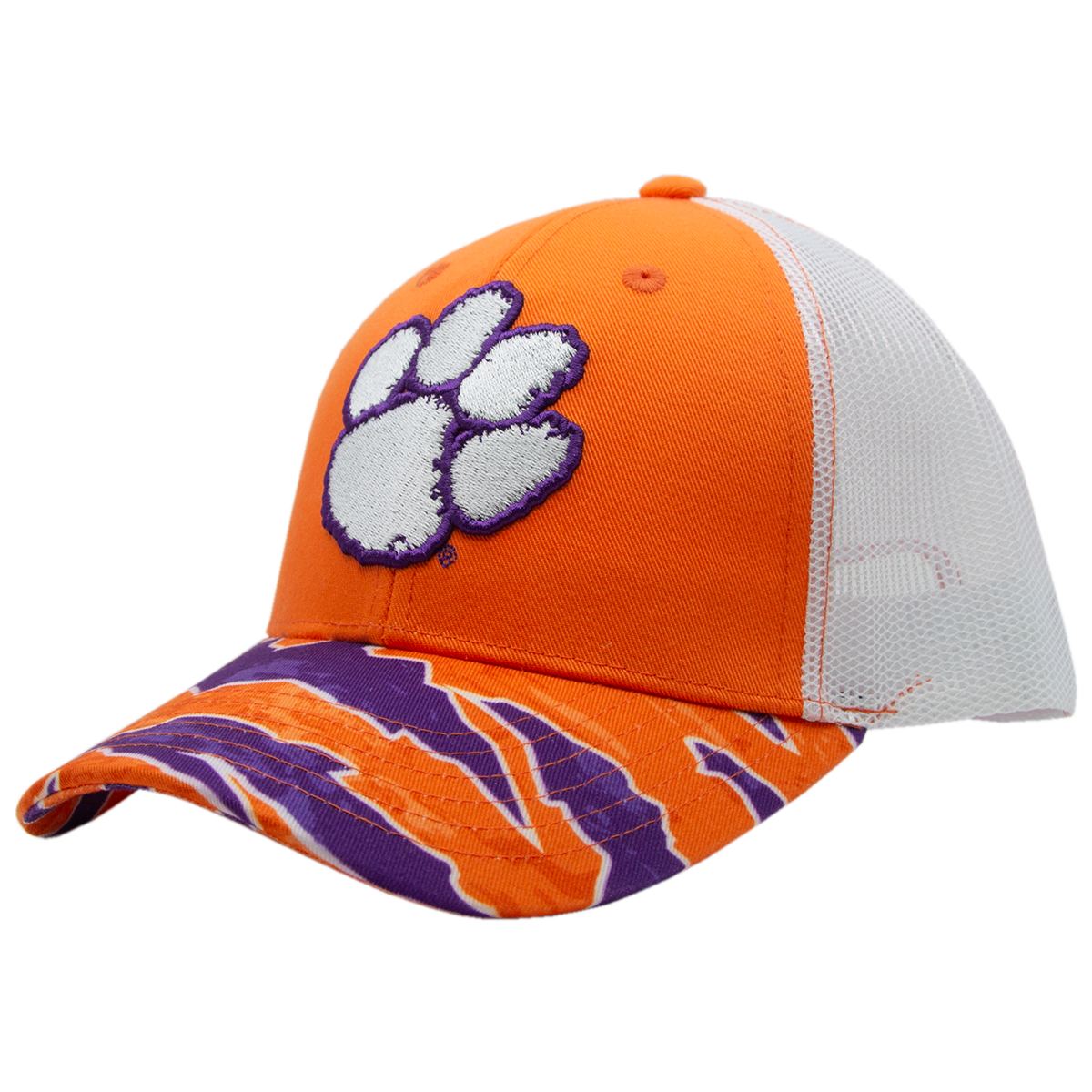 Clemson Twill Mesh Back Cap with Curved Tigerflauge Bill - Orange