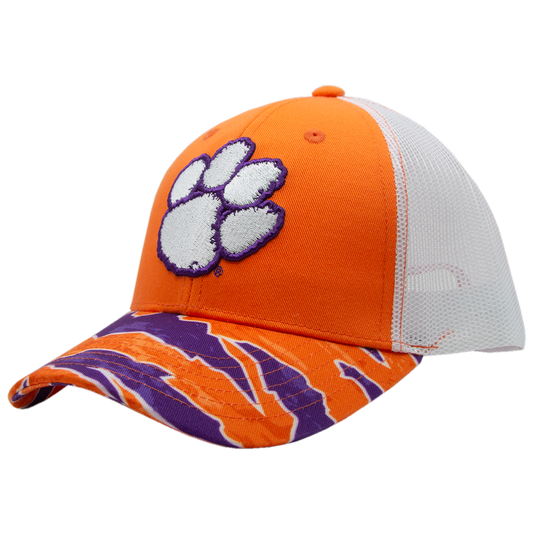 Clemson Twill Mesh Back Cap with Curved Tigerflauge Bill - Orange