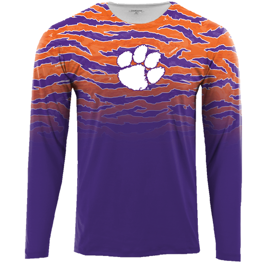 Clemson Sublimated Long Sleeve Fade Tee - Tigerflauge/Purple