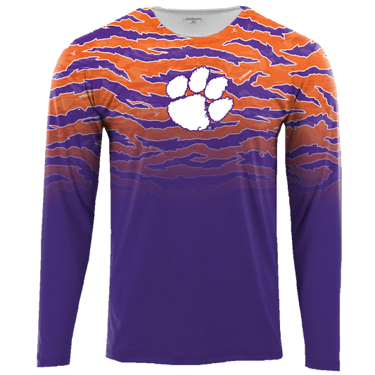 Clemson Youth Sublimated Long Sleeve Fade Tee - Tigerflauge/Purple