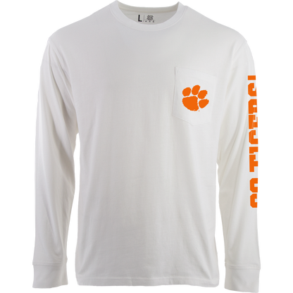 Clemson Long Sleeve Pocket Tee - White