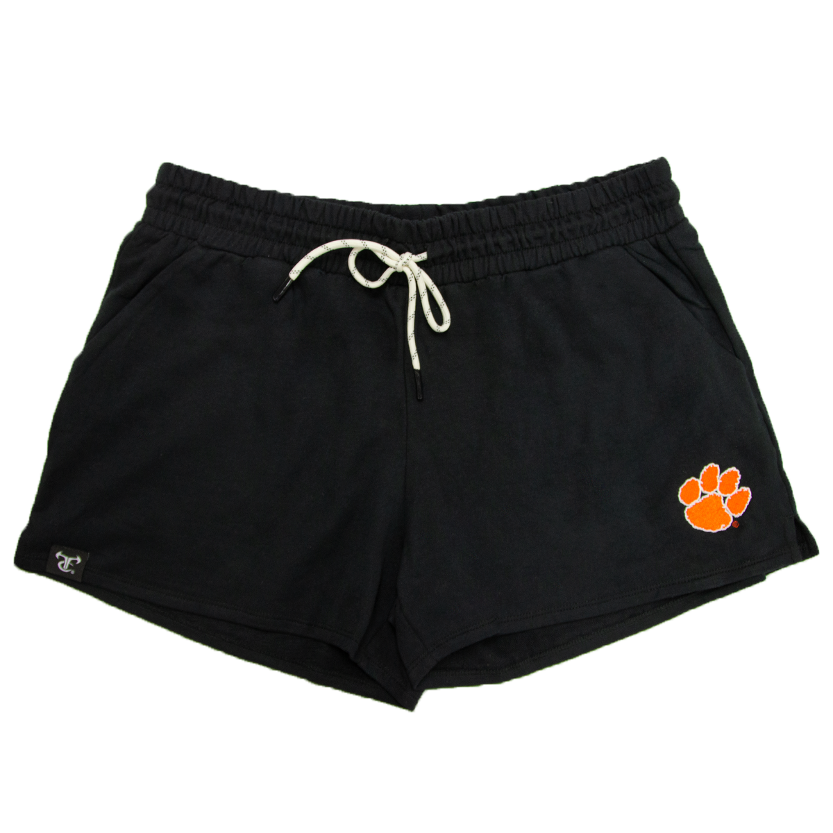 Clemson Ladies Terry Short with Orange Paw - Black