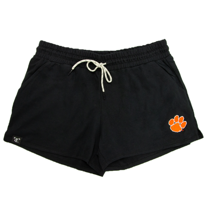 Clemson Ladies Terry Short with Orange Paw - Black