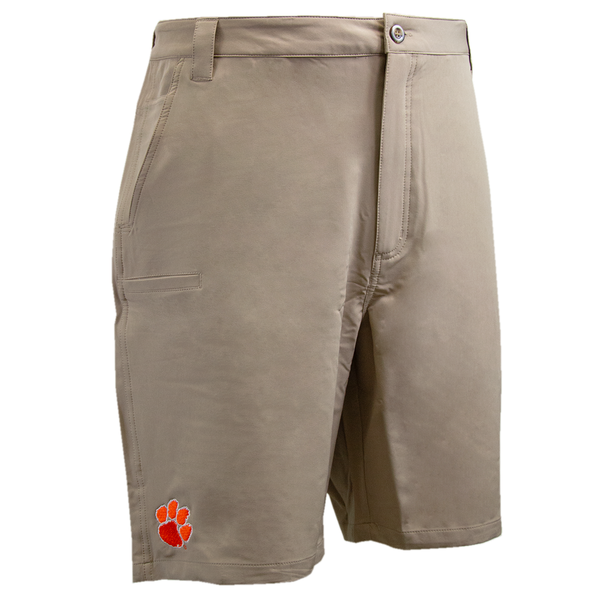 Clemson Men's Twin Reef Short with Orange Tiger Paw - Khaki