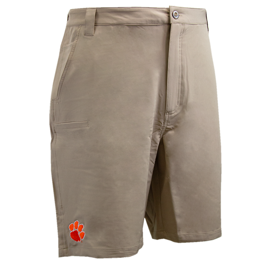 Clemson Men's Twin Reef Short with Orange Tiger Paw - Khaki