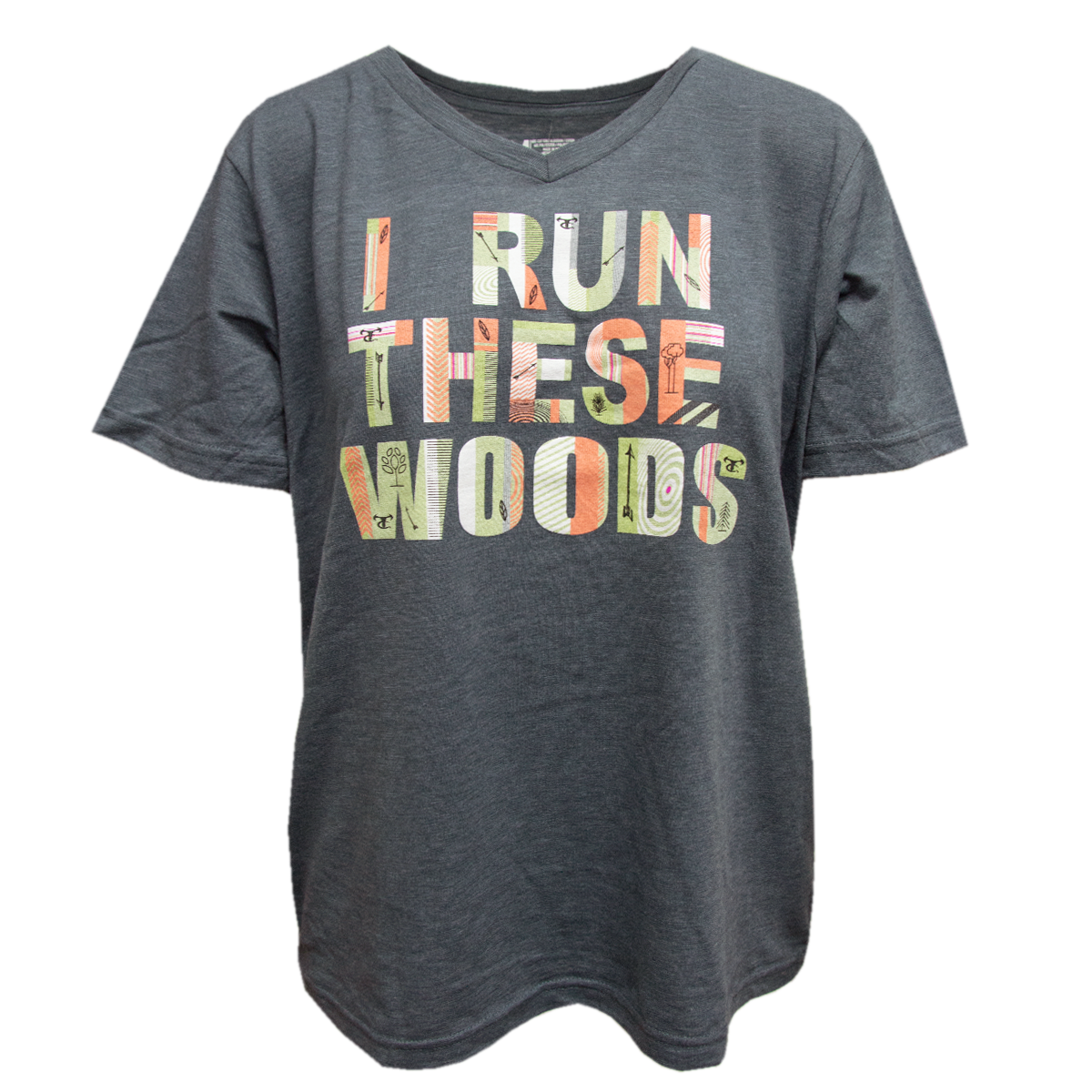 Ladies Run the Woods V-neck - Charcoal