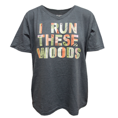 Ladies Run the Woods V-neck - Charcoal