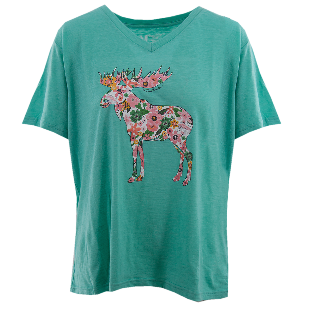 Ladies Floral Moose V-neck - Cascade