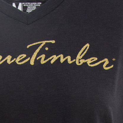 Ladies Black V-Neck with Gold Logo