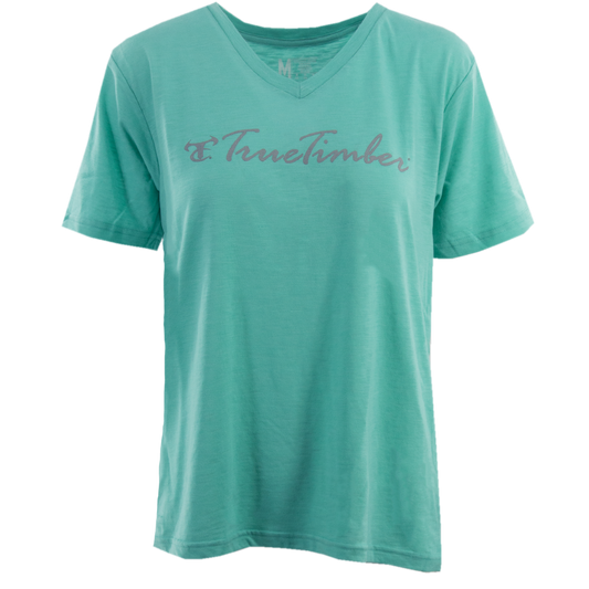 Ladies Cascade V-neck with Charcoal Logo