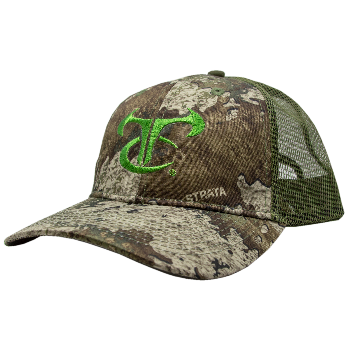 Strata/Olive Mesh Cap with Green Logo