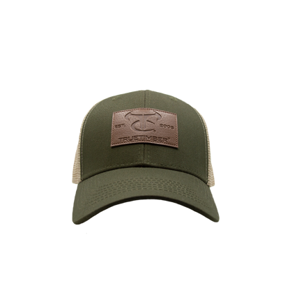 Olive Leather Patch Cap